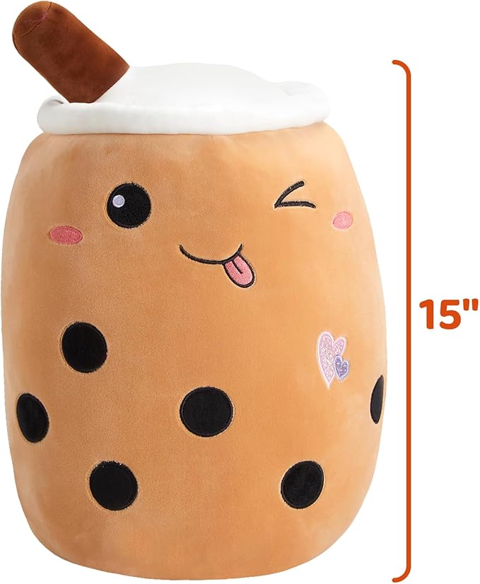 Athoinsu Light Up Chocolate Boba Milk Tea Plush Pillow,15'' Kawaii Bubble Stuffed Animal Toy with LED Lights,Birthday Christmas Holiday Valentines Gifts for Kids,Girls,Boys