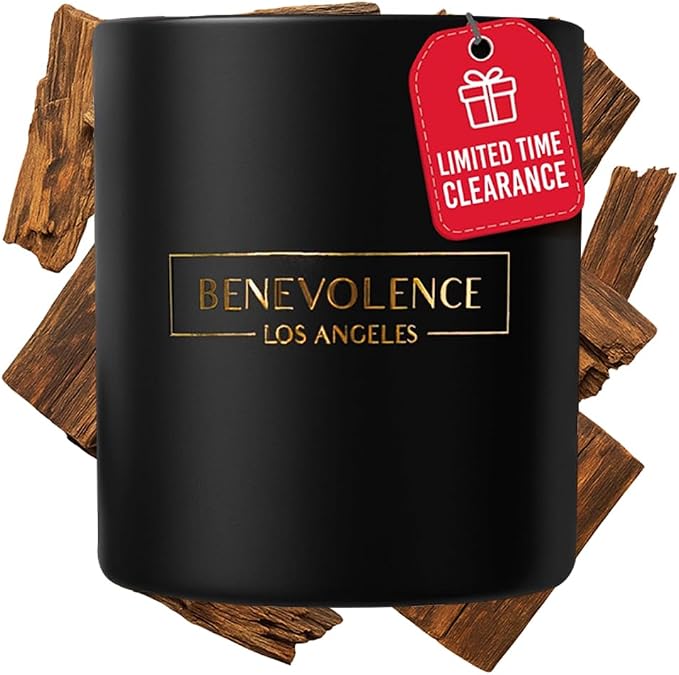 Benevolence LA Premium Oud Wood Scented Candle – Long-Lasting, 45-Hour Burn – Luxury Natural Soy Candle for Home – Aromatherapy & Room Decor – 8oz