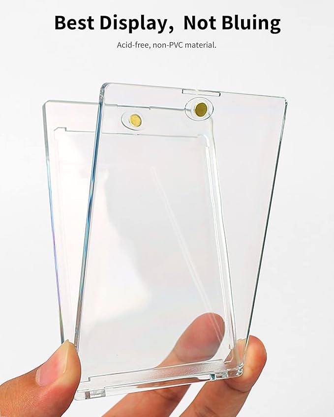 130pt Magnetic Card Holders for Trading Cards - 5 Pack White Clear One Touch Hard Cases with Stronger Magnet, UV Protection