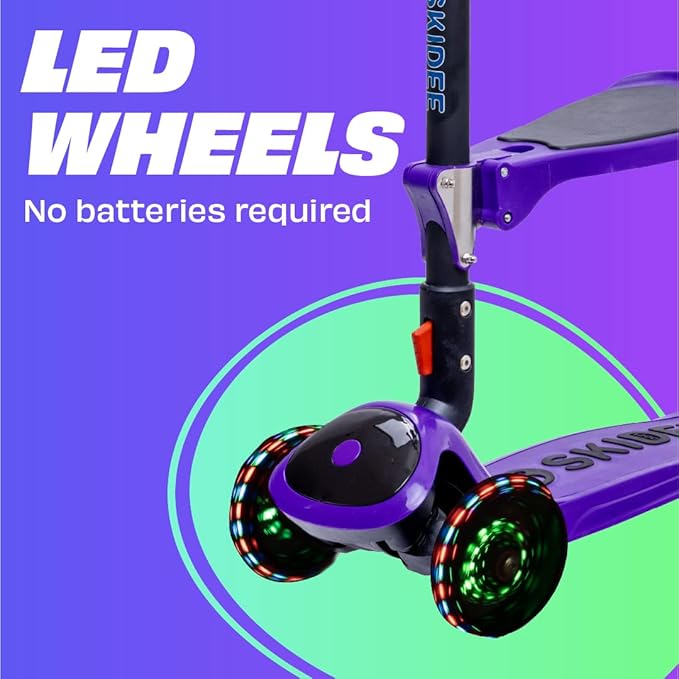 SKIDEE Kick Scooter for Kids Foldable 3 Wheel Scooter with Lean-to-Steer, Adjustable Height, Removable Seat & LED Light Wheels | Toddler Scooter Up to 12 Year Old Boys/Girls