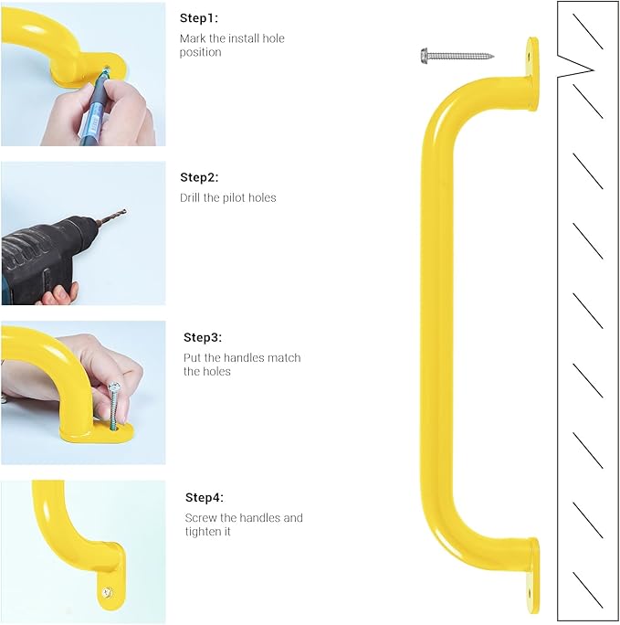 ESPETS 17 Inch Yellow Metal Safety Handles for Playground 6 Pack - Swing Set Accessories Grab Handles, Playset Hand Grips, Indoor Monkey Bars for Jungle Gym, Playhouse, Climbing Frame