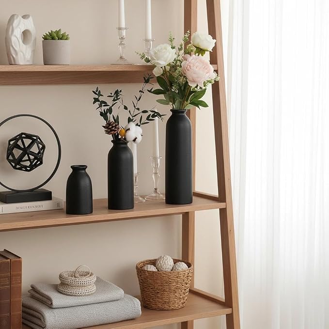 CEMABT Black Ceramic vase Set-3 Flower vases for Decor,Modern Boho Farmhouse Home Decor,Decorative vase for Pampas Grass&Dried Flowers,idea Shelf,Table,Bookshelf