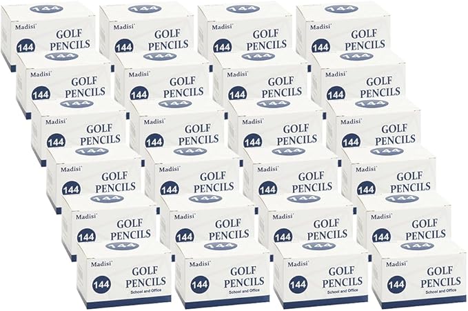 Madisi Golf Pencils, #2 HB, 3.5" Mini Pencils, Pre-Sharpened, case of 24 Boxes, 3456 Count
