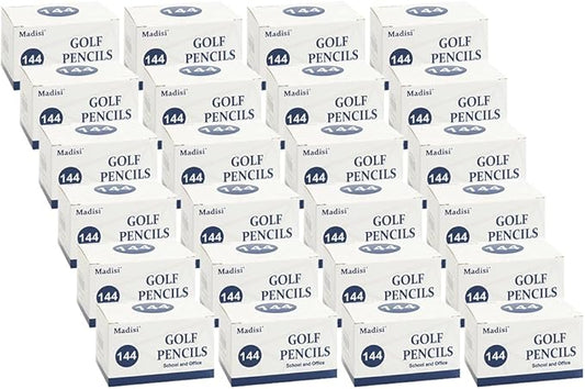 Madisi Golf Pencils, #2 HB, 3.5" Mini Pencils, Pre-Sharpened, case of 24 Boxes, 3456 Count