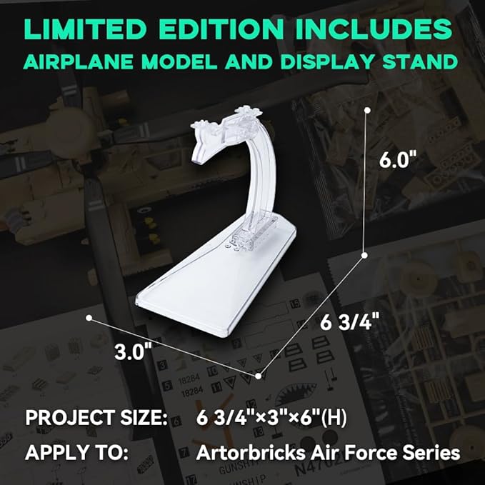 ArtorBricks AH-64 Apache Airplane Military Building Set with Display Stand - 183-Piece Model Kit for Adults, Collectors & Enthusiasts, Premium Gift Box Packaging for Holiday & Birthday Present