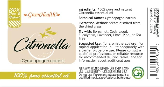 Citronella Essential Oil - 1 fl oz (100% Pure & Uncut) - GreenHealth