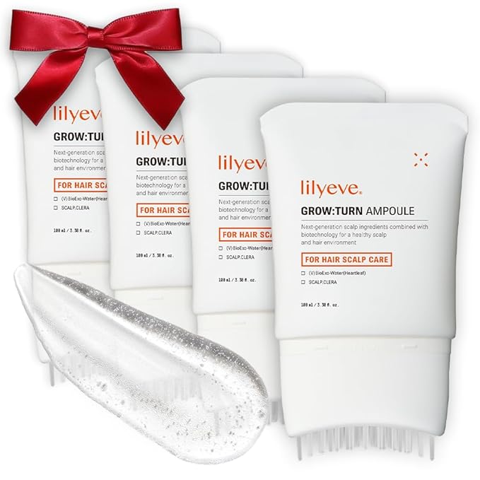 lilyeve GROWTURN Hair Growth Serum with Built-in Brush, Heartleaf-Derived Exosomes to Revitalize, Korean Hair Care, 3.38 fl. oz. (Pack of 4)