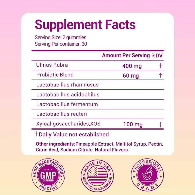 Her Juicy Feminine Probiotics Gummies for Women, with Prebiotics & Slippery Elm - Promotes pH Balance, Gut Health & Immune Support - Pineapple Flavor, 60 Count