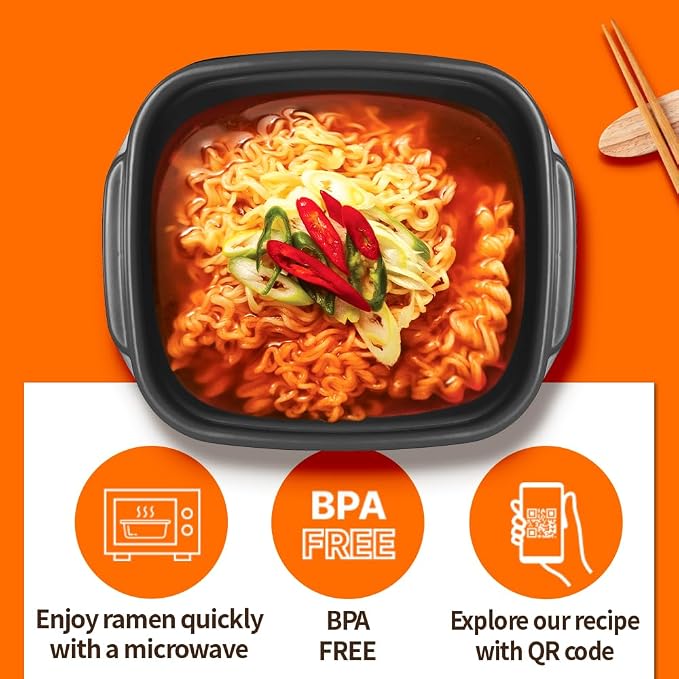 Seoul Ramen Hybrid Cooker | Microwave Ramen in 6 Minutes | Perfect for Korea Ramen, Small Kitchen, or Office | Dishwasher-Safe, Microwaveable, BPA-Free (6 Pack) (Orange)