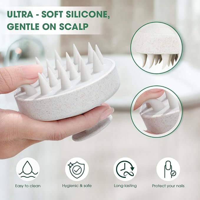 Scalp Massager Brush for Hair Growth – Silicone Scalp Scrubber & Scalp Exfoliator – Manual Scalp Massager Brush for Wet or Dry Use – Hair Massager Scalp Shampoo Brush Tool (Beige)