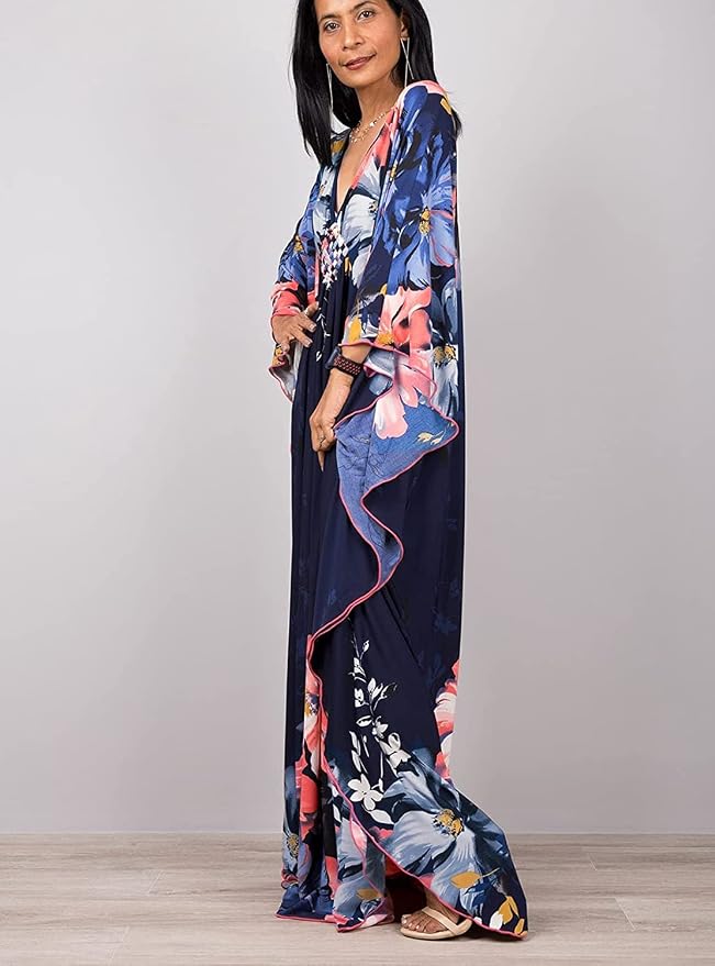 Venasha Womens Caftan Floral Print Kaftan Dress Short Sleeve Swimsuit Cover up Loungewear for Summer