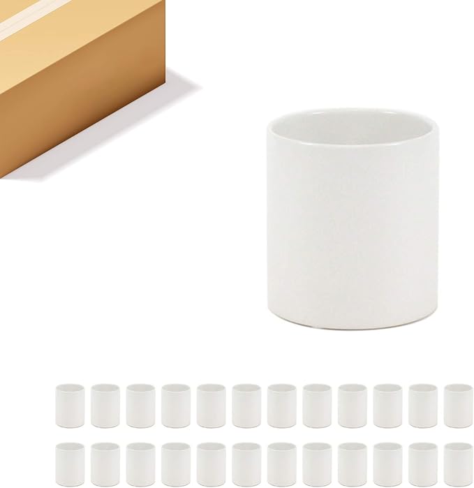 WGVI Matte White Ceramic Cylinder Vase Width 3.75" Height 4", Flower Arrangements, Candle Holder, Terrarium Planter Pot, Tabletop Storage Container Organizer Pen Brush Holder, Bulk Wholesale, 24 Pcs