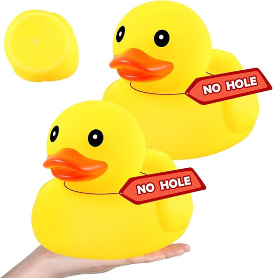 Lenwen 2 Pcs 7 Inch Giant Rubber Duck No Hole Waterproof Big Rubber Duck Large Duckling Bath Floating Toy with Sealed Plug for Birthday Baby Shower Party Decoration Gift Swimming Pool