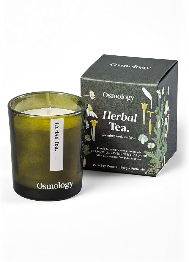 Herbal Tea Aromatherapy Candle – Chamomile, Lavender & Eucalyptus Scented Candle, Plant-Based Wax, Mini 2.8 oz, 15 Hour Burn Time, Fresh & Relaxing Candle