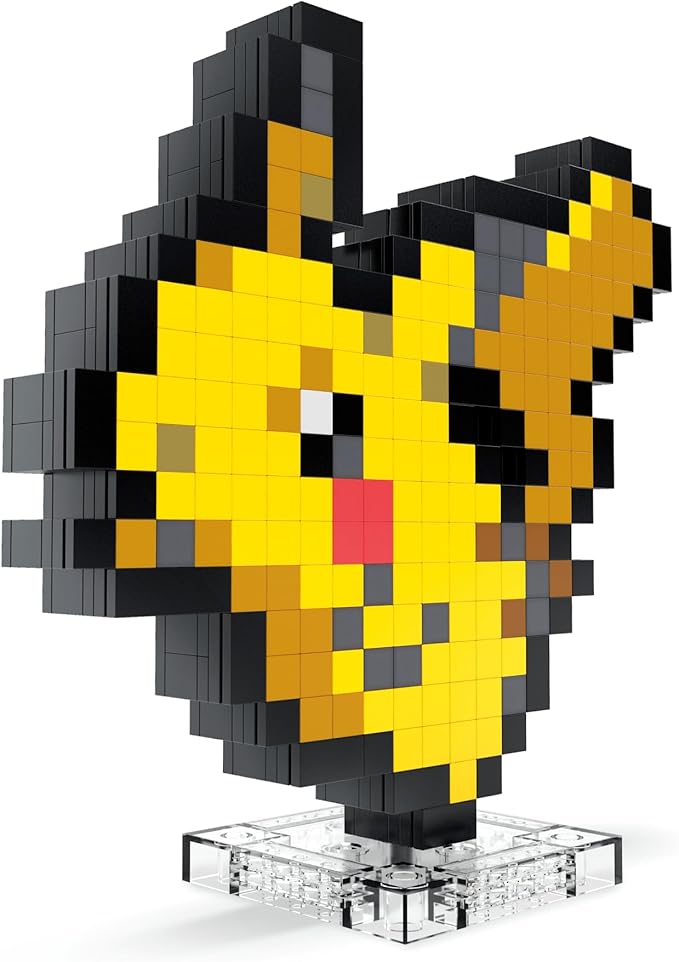 Mega Pokémon Pikachu Construction Set, Articulated Figure, Retro Pixelated Style, 15 cm, Wall or Table Decoration, 400 Pieces, Collectable, Children's Toy, Age 7 Years, HTH74