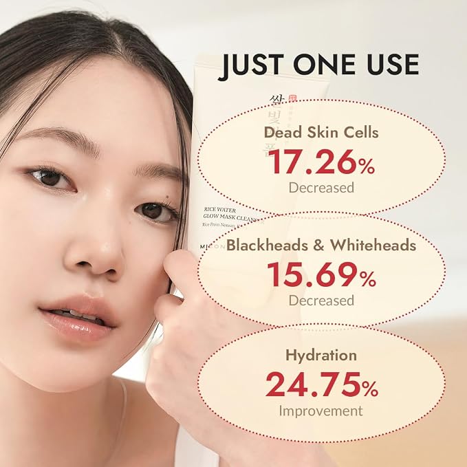 MIZON Rice Water Glow Mask Cleanser, 2-in-1 Face Wash and Mask, 5.07 fl oz | Rice Seed Water, Niacinamide, Ceramide NP, Squalane, Shea Butter for Hydrating Cleansing Korean Glass Skin