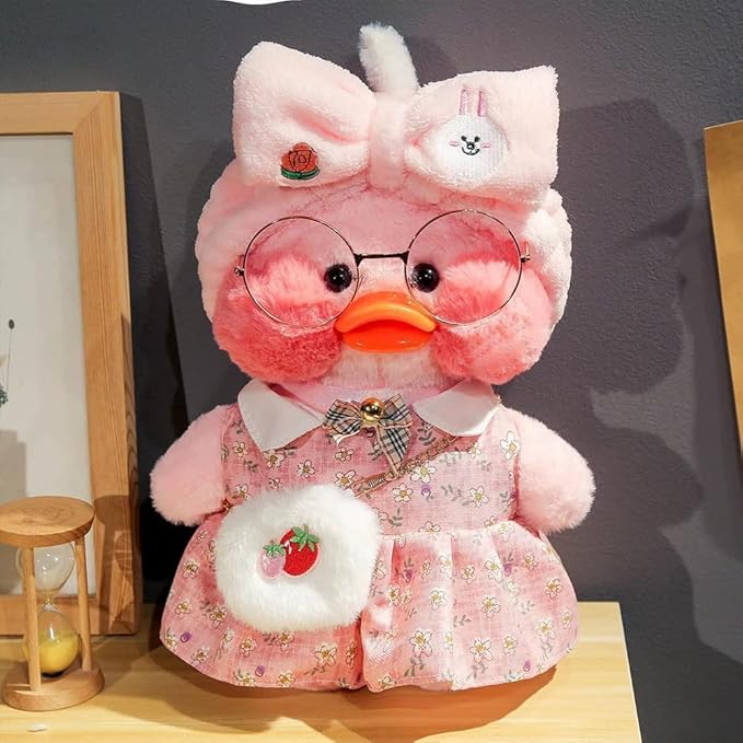 Duck Stuffed Animal Toy with 9 Outfits and Accessories to Match DIY Dress Up Clothes for Duck Plush Toy for Kids（12inch） (Pink Duck)