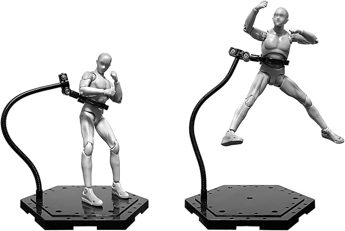 Action Figure Stand with Flexible Metal Arm,Action Figure Pose Display Holder Base,Flight Stands for Action Figures Compatible with HG RG SD SHF Gundam 1/144 Toy with Screwdriver (2Pcs Black)