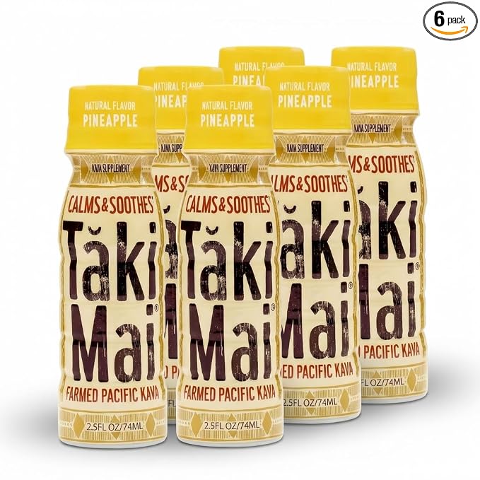 Taki Mai Pineapple Kava Kava 2.5 oz (6-pack) Shots – Noble Kava Root Drink, Ready to Drink for Stress Support & Relaxation, Fast Acting Herbal Support for Calming Better Sleep and Balanced Mood