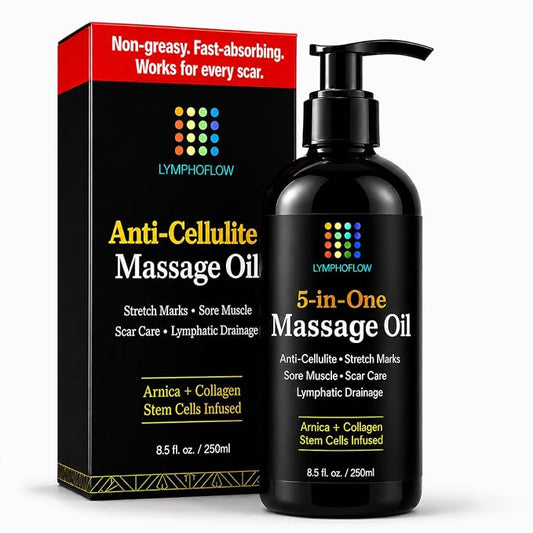 5-in-1 Lymphatic Drainage Massage Oil for Massage Therapy - Helps Smooth The Appearance of Cellulite & Improve Skin Texture- Post Surgery Recovery & Lipo, BBL, Tummy Tuck, Fibrosis Treatment -8.5Oz