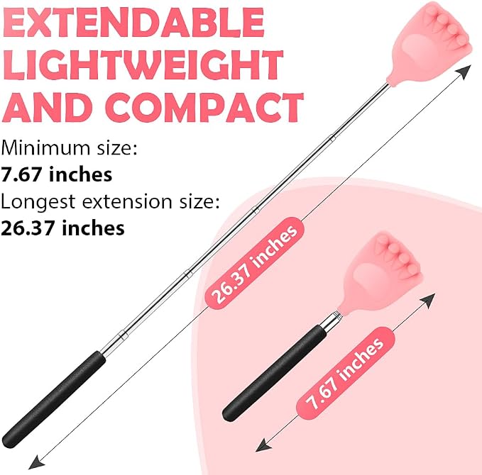 Back Scratcher Extendable Silicone Massager Tool Telescoping Stocking Stuffers Bear Claw Soft for Itches Lotion Application Spa Men Women Kids Adults the Disabled Baby-Pink