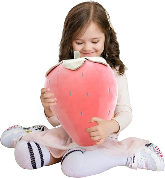 Cute Fruit Kids Pillow Stuffed Strawberry Plush Pillows Super Soft Girls Pillows Cushion Seat for Kids Toys (Pink,19.6''/50cm)1 Count (Pack of 1)