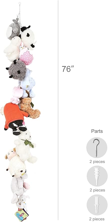 Mkono Metal Stuffed Animal Storage Chain, 20 Clips Organizer Hanger for Kids Toy, Display Holder for Nursery Play Room, 76 inches, White