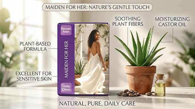 Maiden For Her Wet Wipes, PLANT-BASED, Gentle w/Purified Water, pH-Balanced Feminine Cleansing Wipes, Individually Wrapped, Paraben-Free, Flushable and Mild Fragrance