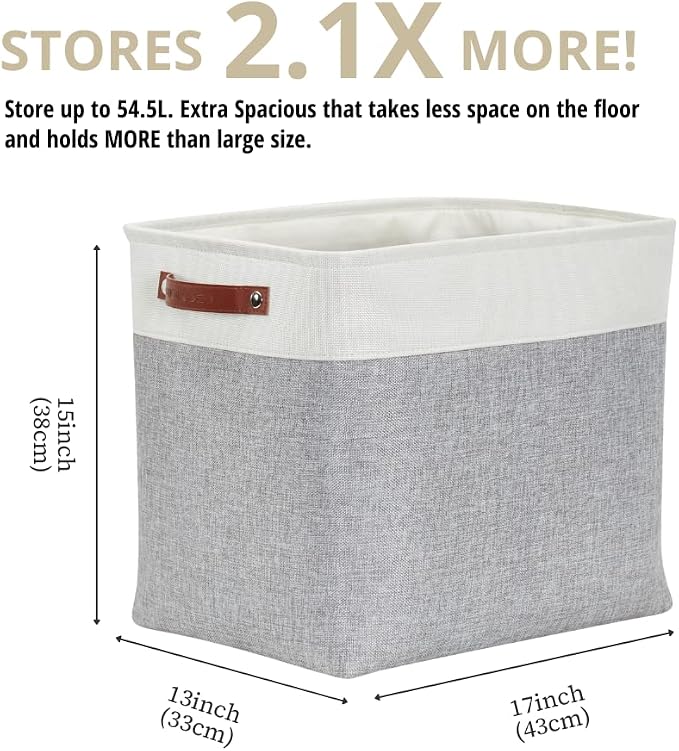 DECOMOMO Extra Large Storage Baskets, 54.5L Fabric Storage Bins 3 Pack | XXXL Storage Baskets for Shelves, Linen Closet Organizers (Grey and White, 17" x 13" x 15")
