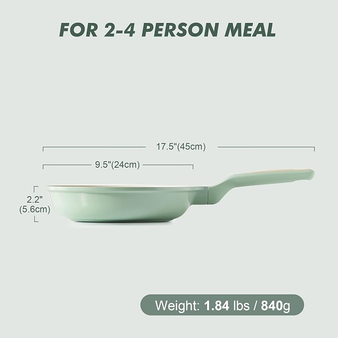 SENSARTE Nonstick Ceramic Frying Pan 9.5-Inch, Healthy Non Toxic Skillet, Induction Compatible Omelet Pan with Heat Resistant Handle, PFAS-Free, Mint Green