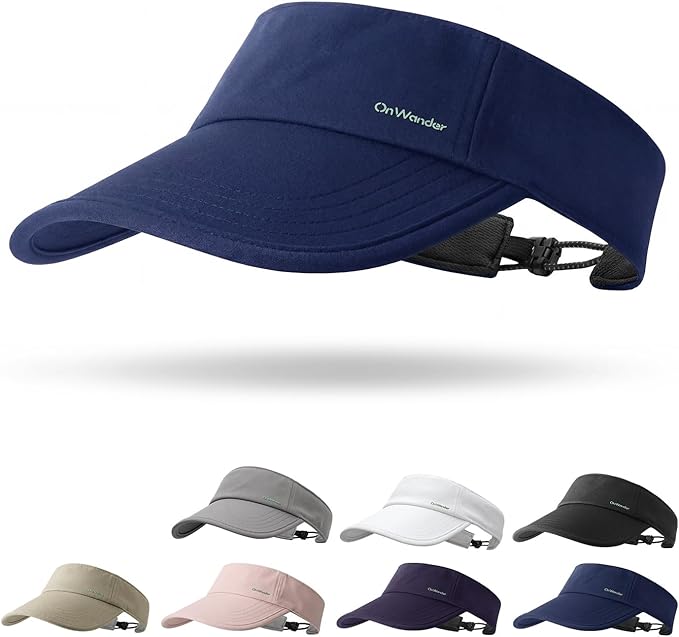 Sun Visor Hats for Women Men - Wide Brim Quick Dry Adjustable Hat | Upf 80+ Sun Protection Sport Hat, Cooling Sweatband; Breathable Quick-Dry Fabric Visors for Running, Tennis, Golf, Sports