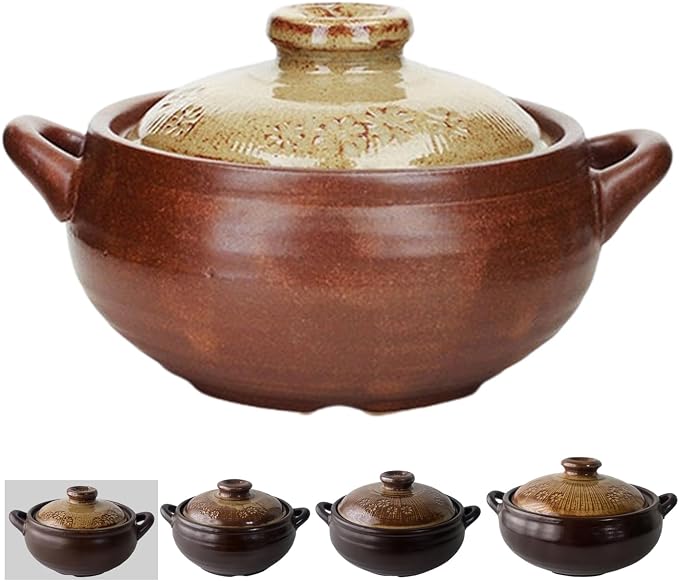 Korean Pot [Buncheong][17oz, 500ml] MUD GLAZE Earthenware Ttukbaegi, Ceramic Clay Cooking Pot Casserole, Heat Resistant Ceramic Pot, Stone Bowl Stockpot Soup Cookware