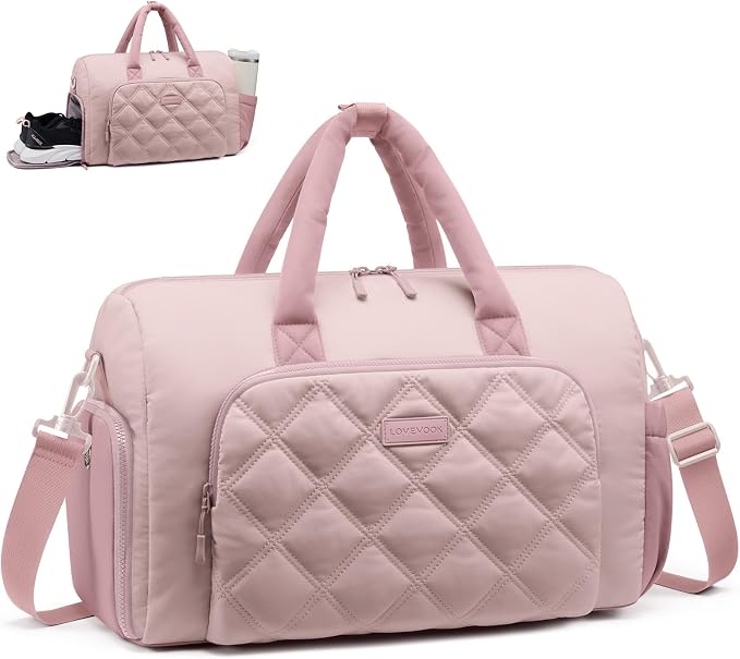 LOVEVOOK Gym Bag for Women with Shoe Compartment,Workout Bag with Large Tumbler Holder Pocket,Carry on Bag for Workout Dance Pilates Ballet Swimming Travel，Pink