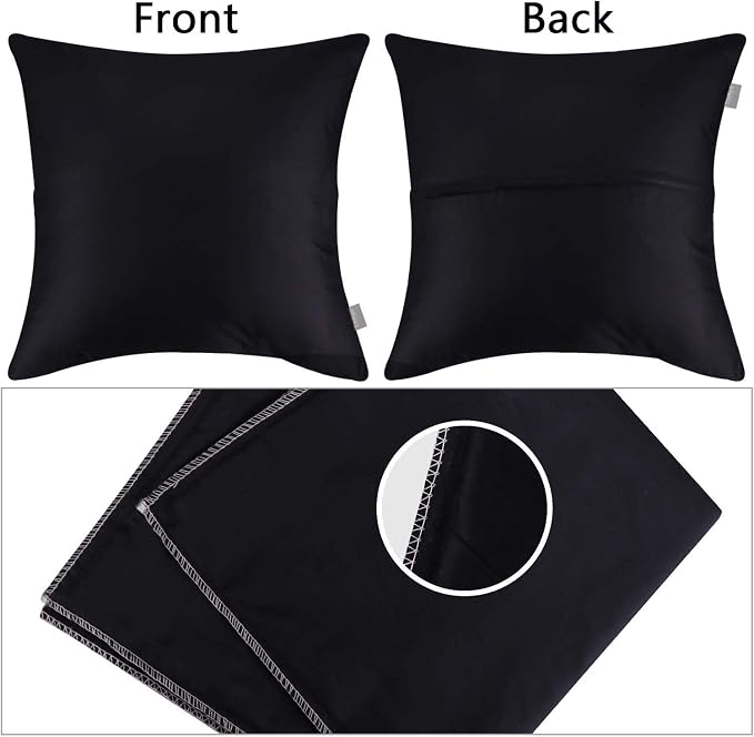 Thmyo 4-Pack 100% Cotton Comfortable Solid Decorative Throw Pillow Case Square Cushion Cover Pillowcase Sublimation Blank Pillow Covers Halloween DIY Throw Pillowcase for Sofa(26x26inch/66x66cm,Black)