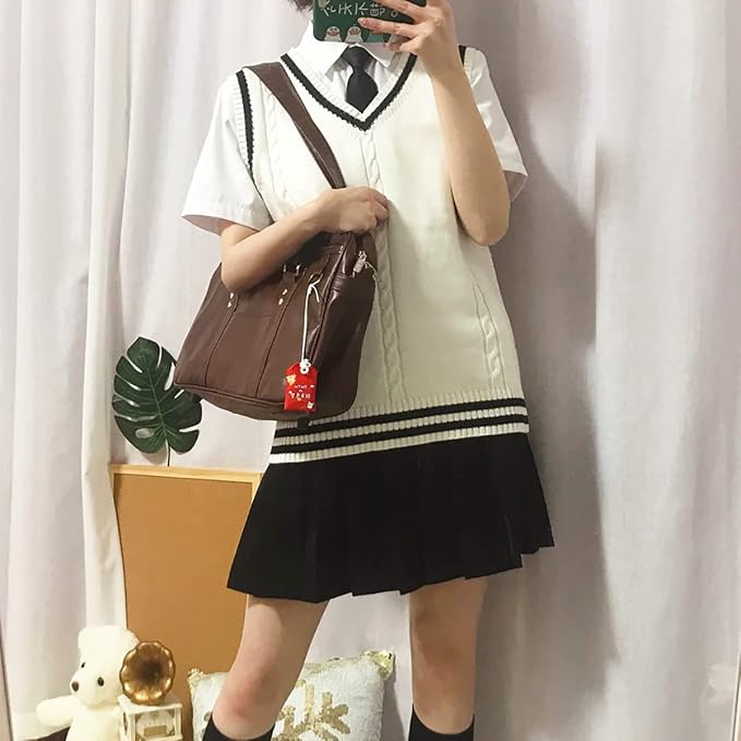 jinghuiyue Women’s V Neck Sweater Vest School Uniform Solid Color Sleeveless Knit Sweaters Pullover Tank Tops