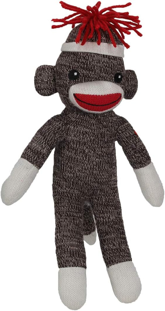 Plushland Adorable Sock Monkey 8 Inches Tall - Soft Realistic Plush Knitted Stuffed Animal Toy Gift - for Kids, Babies, Teens, Girls and Boys (Brown poseable)