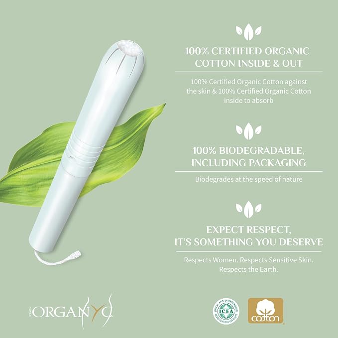 Organyc 100% Certified Organic Cotton Tampons, Cardboard Applicator, Free from Chlorine, Perfumes, Rayon and Chemicals, Regular, 16 Count (Pack of 2)