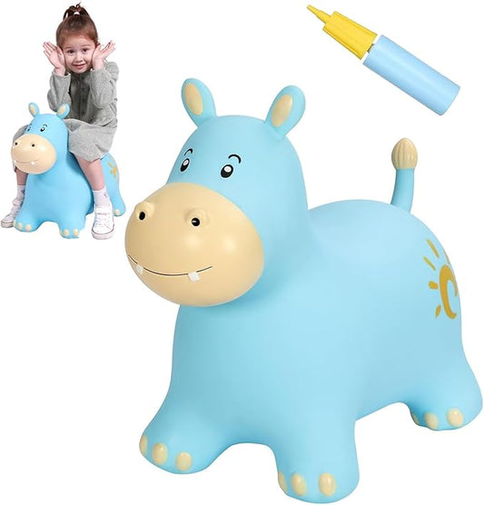 INPANY Bouncy Horse, Hippo Hopper Toys, Toddlers Bouncing Animals Toys, Inflatable Hopping Horse Buddies, Kid Ride on Rubber Bouncer, Indoor Outdoor Birthday Gifts Toy for 2 3 4 Year Old Girls Boys