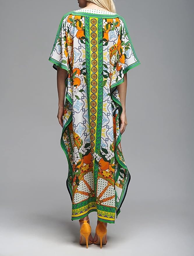 Venasha Womens Caftan Floral Print Kaftan Dress Short Sleeve Swimsuit Cover up Loungewear for Summer