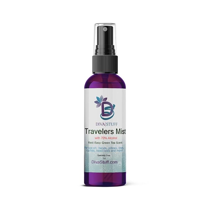 Diva Stuff Travelers Mist - Promotes Clear Skin & Protects from Acne-Causing Funk, Cleans Pillows, Hands, & Sheets - Aromatherapy Spray for Relaxation and Sleep, Made in USA (Soothing Green Tea, 2 oz)