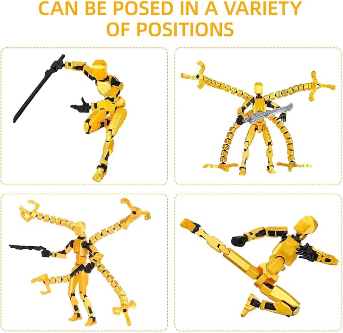 T13 Action Figure Assembly Completed, Upgraded 3D Printed T13 Action Figure, The Dummy 13 is Very Suitable for Office Desks and Birthday Cake Decorations (Yellow)