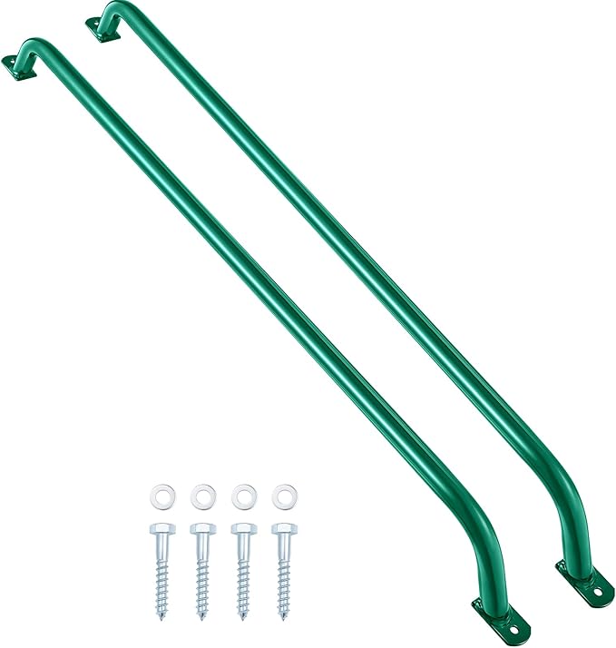 Lounsweer 4 Pcs Playground Accessories Metal Safety Handles Playhouse Ladder Handle Long Grab Handle Bars for Treehouse Rock Climbing Wall Playground (Green,37 Inch)