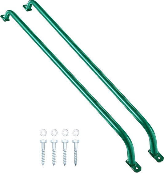 Lounsweer 2 Pcs Playground Accessories Metal Safety Handles Playhouse Ladder Handle Long Grab Handle Bars for Treehouse Rock Climbing Wall Playground (Green,39 Inch)