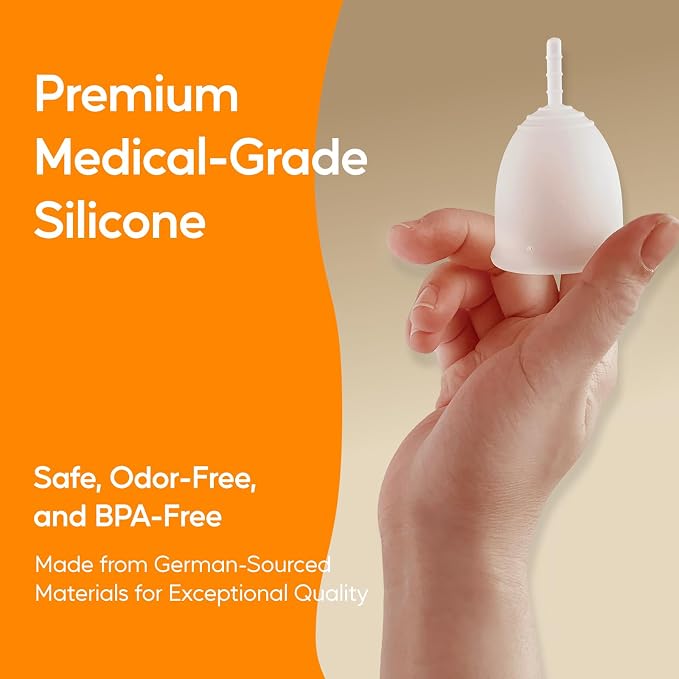 shefre Reusable Menstrual Cup Kit, Small & Large Sizes, 2 Count | Medical Grade Silicone, 12-Hour Leak-Proof, 100% BPA-Free, Beginner-Friendly Starter Kit