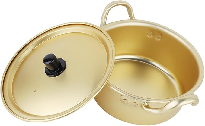 Ramen Pot Kimchi Container Noodle Pot Double Handle Yellow Aluminum Stock Pot Ramen Pot Korean (16cm)