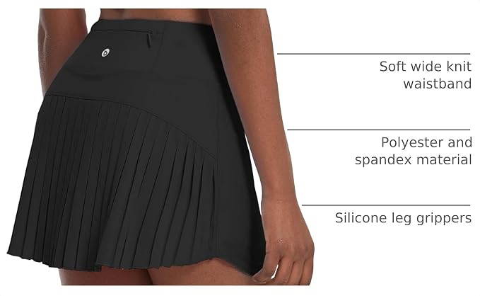 baleaf Tennis Skirt Pleated Golf Skorts with 3 Pockets | 14", Built in Shorts, High Waisted, Anti-slip Strip, Lightweight, for Athletic, Workout, Pickleball, Skorts for Women