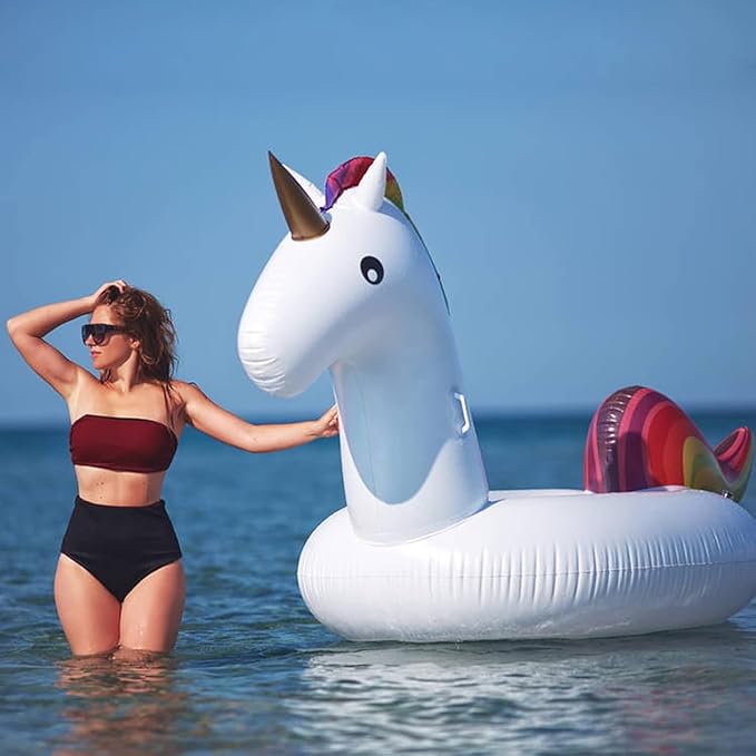 TURNMEON 102" Giant Unicorn Pool Float Inflatable Summer Beach Float Swimming Pool Party Toys Ride-on Lounge Raft Water Pool Floatie for 2-4 Multi Players Adults Lake Floats, Flamingo/Unicorn