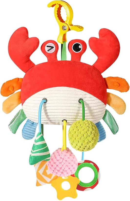 Ivrmtal Car Seat Toys for Babies, Crab Baby Toys 0-6 Months Infant Carseat Hanging Stroller Accessories Sensory Newborn Easter Gift 1 2 3 4 5 6 Month Old Boy Essentials Stuff with Clip, Rattle, Mirror