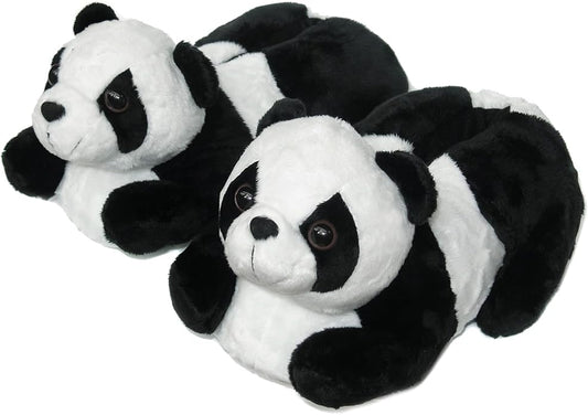 Onmygogo Indoor Fuzzy Winter Animal Panda and Cow Plush Slippers for Adult Women Men Boys Girls Kids