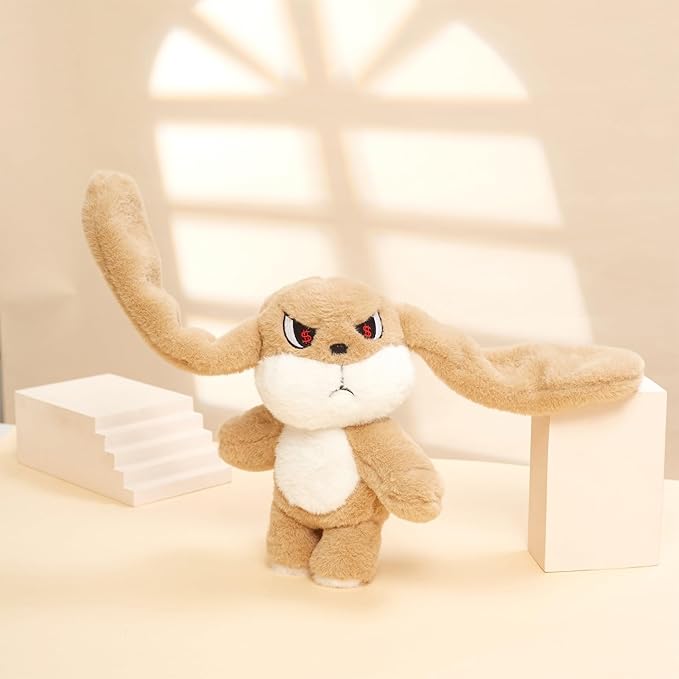 Bunny Plush Toy Stuffed Animal Funny Rotating Head Rabbit Plush Pillows Toy Cute Sensory Soft Stuffed Animals Doll That Show Your Mood Stuffed Bunny For Easter Christmas Birthday Gift，11in(Khaki)